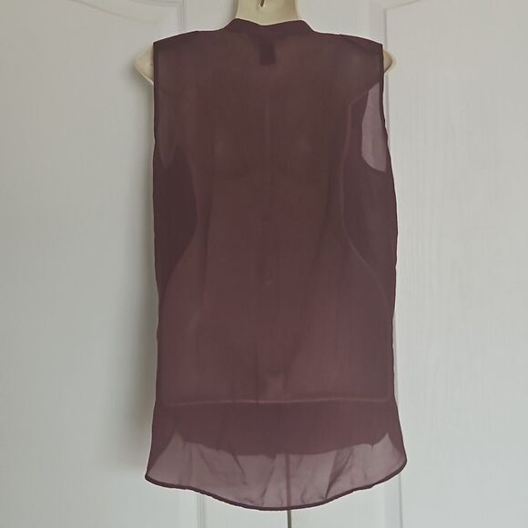 H&M Sheer Sleeveless Button-Down Summer Top Size 2 Burgandy - Picture 3 of 16